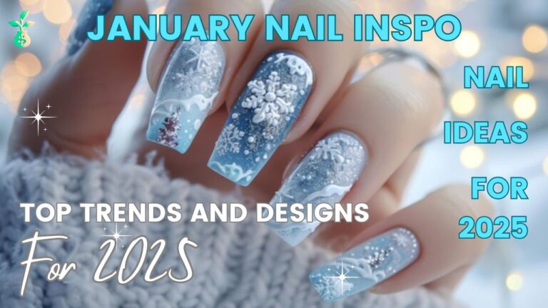 Elegant Winter Wonderland Nails with snowflake motifs, icy blue shades, and frosted tips showcasing January Nail Inspo for 2025